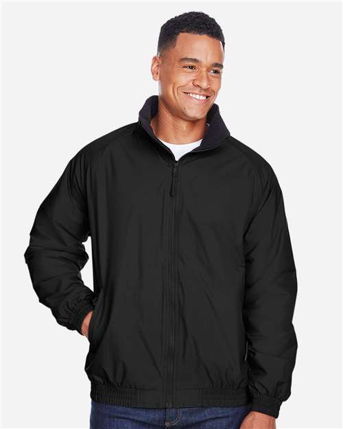 Man wearing a black fleece-lined jacket